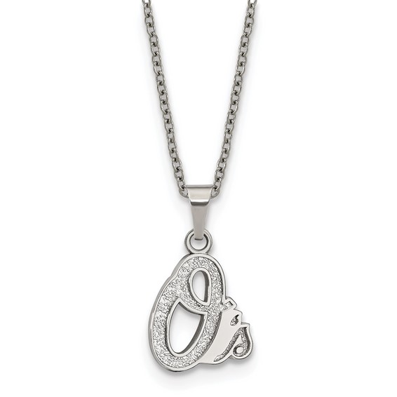 Stainless Steel Major League Baseball LogoArt Baltimore Orioles w/2in ext Pendant Necklace