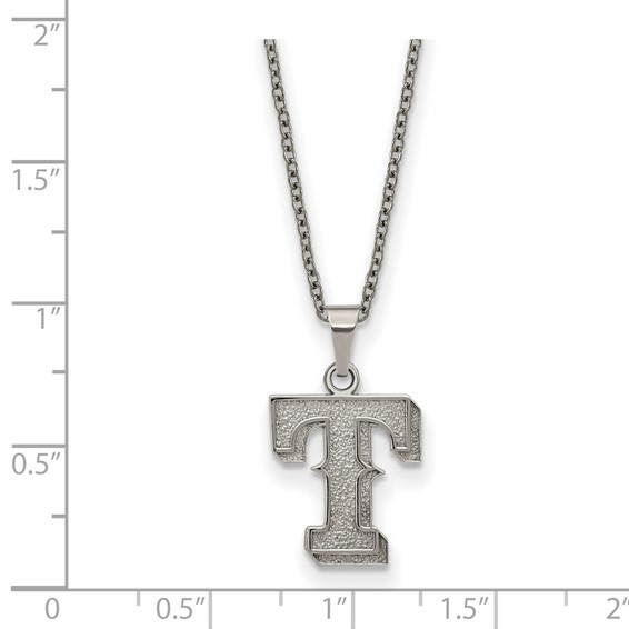 Stainless Steel Major League Baseball LogoArt Texas Rangers w/2in ext Pendant Necklace