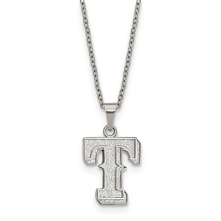 Stainless Steel Major League Baseball LogoArt Texas Rangers w/2in ext Pendant Necklace