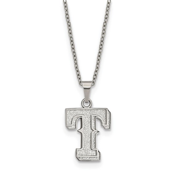 Stainless Steel Major League Baseball LogoArt Texas Rangers w/2in ext Pendant Necklace
