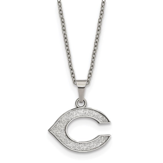 Stainless Steel Major League Baseball LogoArt Cincinnati Reds Letter C Pendant Necklace