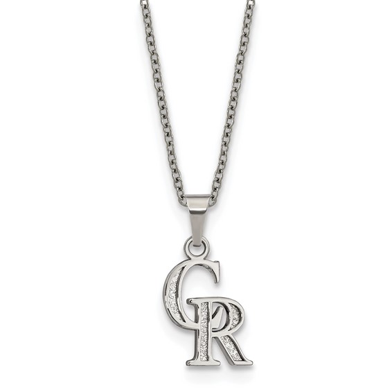 Stainless Steel Major League Baseball LogoArt Colorado Rockies C-R Pendant Necklace