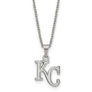 Stainless Steel Major League Baseball LogoArt Kansas City Royals w/2in ext Pendant Necklace