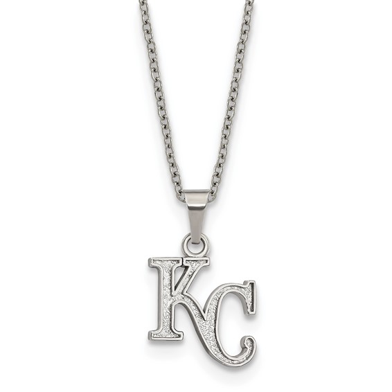 Stainless Steel Major League Baseball LogoArt Kansas City Royals w/2in ext Pendant Necklace
