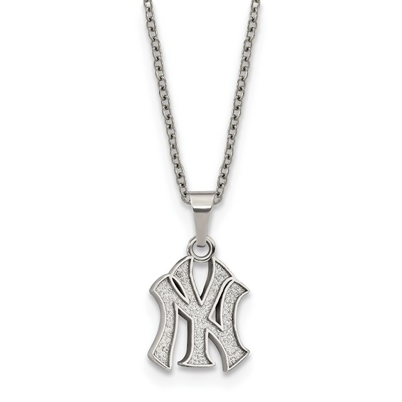 Stainless Steel Major League Baseball LogoArt New York Yankees w/2in ext Pendant Necklace