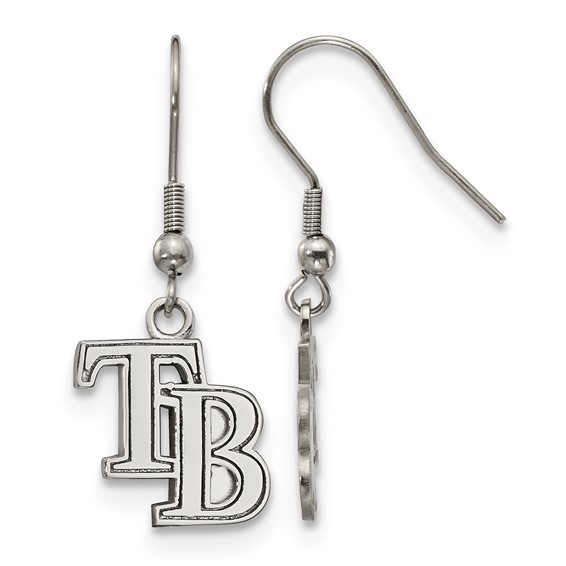 Stainless Steel Major League Baseball LogoArt Tampa Bay Rays Letters T-B Dangle Earrings