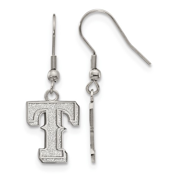 Stainless Steel Major League Baseball LogoArt Texas Rangers Letter T Dangle Earrings