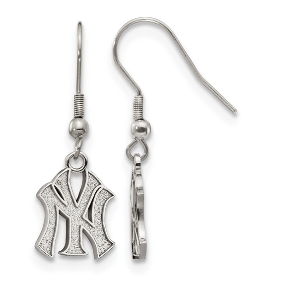 Stainless Steel Major League Baseball LogoArt New York Yankees N-Y Dangle Earrings