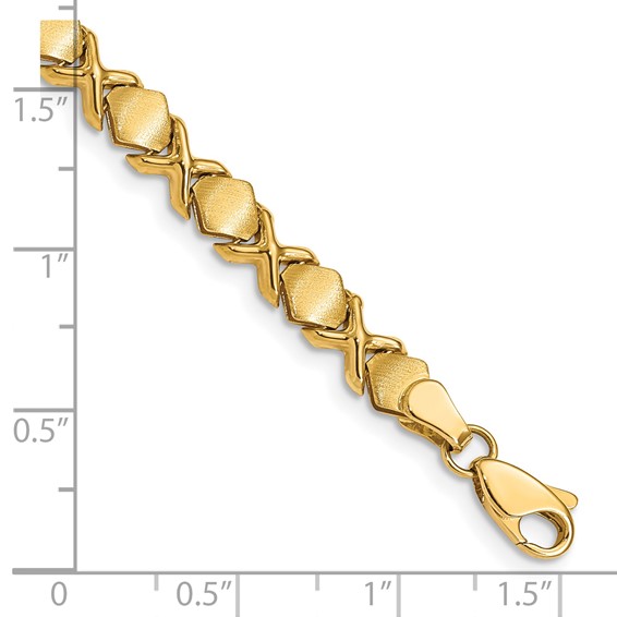 14k Brushed and Polished -X-Design Stampato 7 inch Bracelet