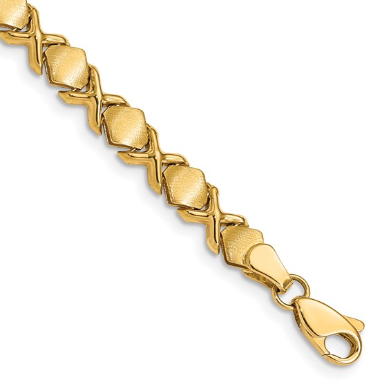14k Brushed and Polished -X-Design Stampato 7 inch Bracelet