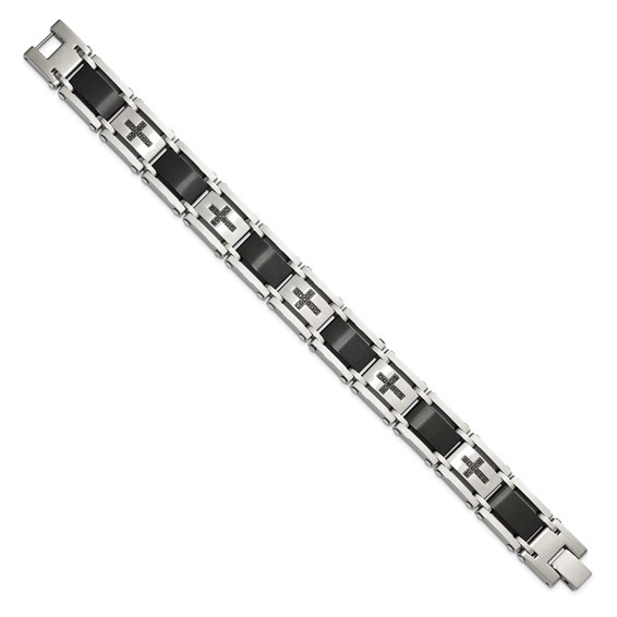 Steel Bracelet With Black Diamond Crosses