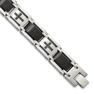 Steel Bracelet With Black Diamond Crosses