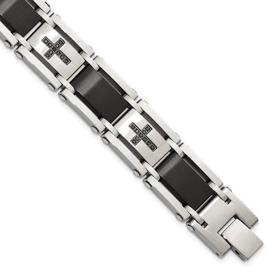 Steel Bracelet With Black Diamond Crosses