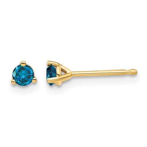 14K Yellow Gold.25ct Blue Diamond Stud Earrings