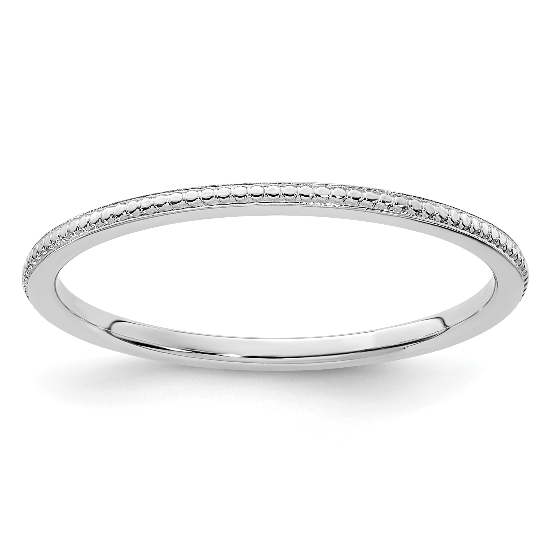 14K White Gold 1.2mm Beaded Stackable Band Size 10 (STK18-120W-10)