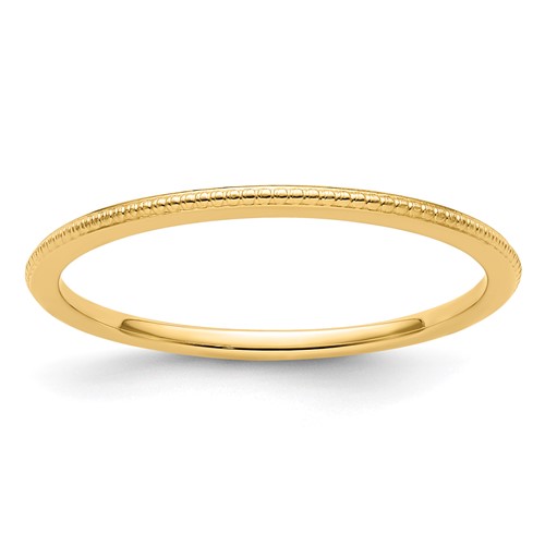 14K Yellow Gold 1.2mm Beaded Stackable Band, Size 4