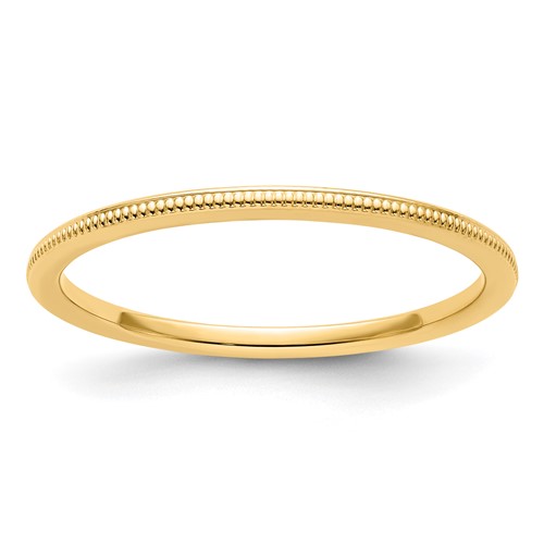 14K Yellow Gold 1.2mm Milgrain Stackable Band, Size 4