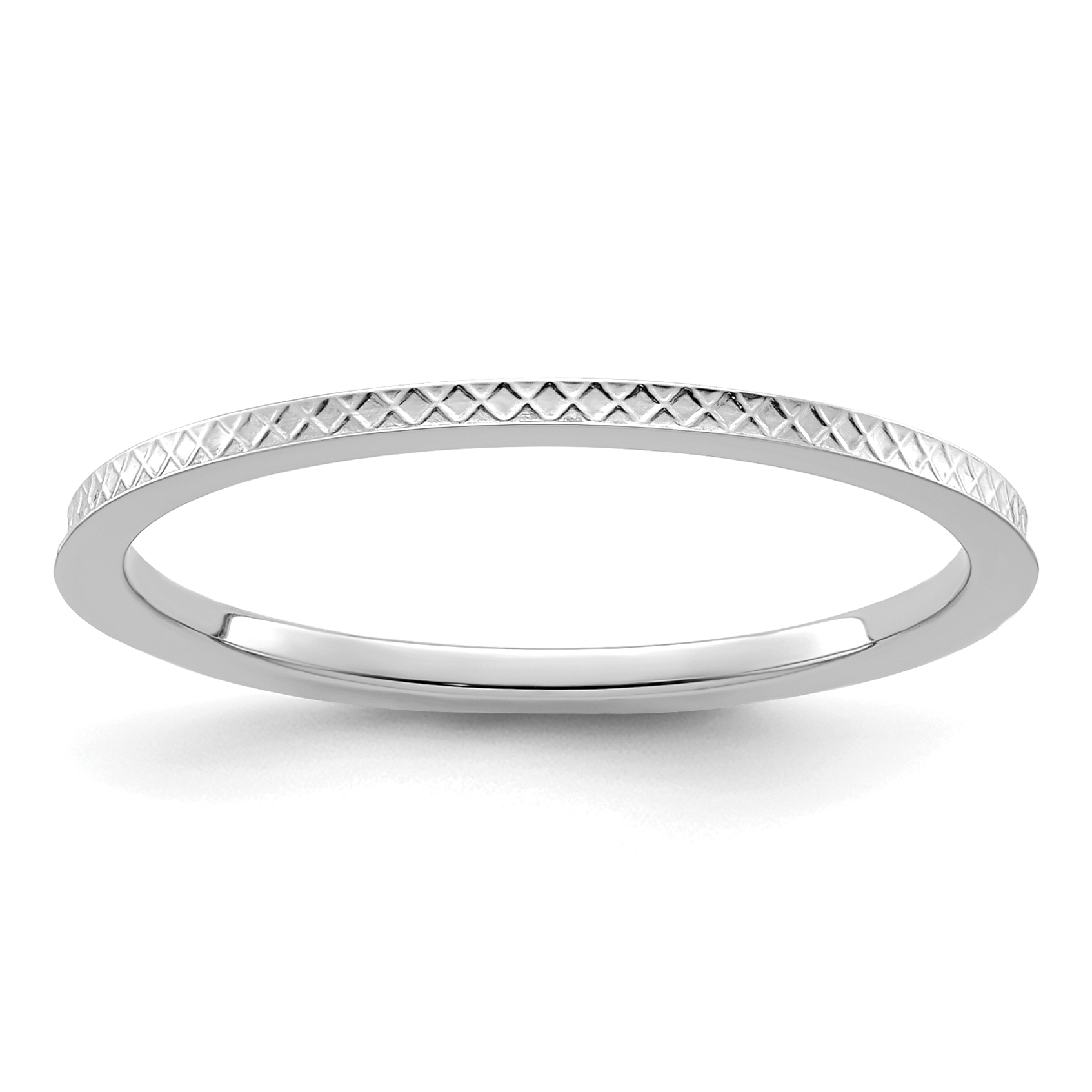 14K White Gold 1.2mm Criss-Cross Pattern Stackable Band Size 4 (STK20-120W-4)
