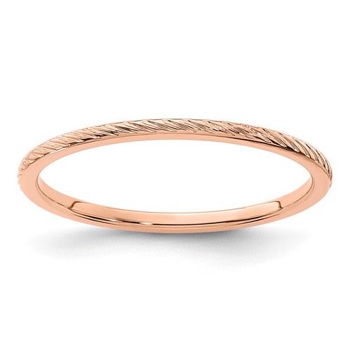 14K Rose Gold 1.2mm Twisted Wire Pattern Stackable Band, Size 5