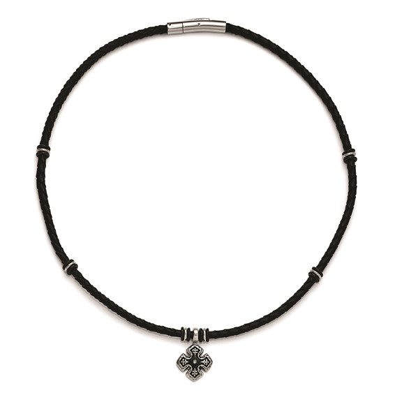 Leather cord with diamond cross pendant