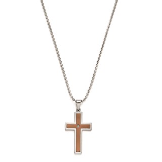 Stainless Steel & Brown IP Cross w/ 24" 2.4 mm Bead Chain