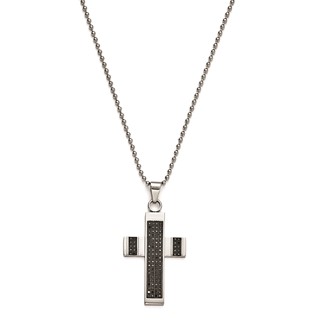 Steel Cross with Black Diamonds with 2.4mm Bead Chain