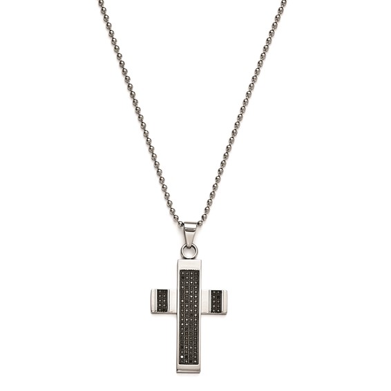 Steel Cross with Black Diamonds with 2.4mm Bead Chain