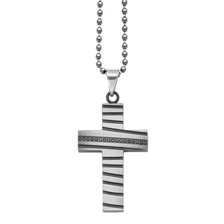 Stainless Steel Black IP .15 TCW Black Diamond Cross Pendant on 2.4 mm Bead