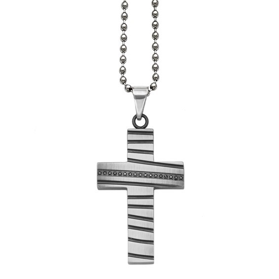Stainless Steel Black IP .15 TCW Black Diamond Cross Pendant on 2.4 mm Bead