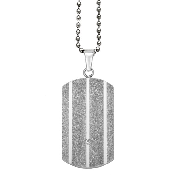 Stainless Steel D/C IP .02 TCW Dia Dog Tag on 2.4 mm 24in Bead Neck