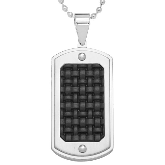 Stainless Steel & Black Leather Dog Tag on 2.4 mm 24" Bead Necklace
