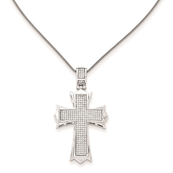 Stainless Steel 52.5x93.5 mm Cross 253 CZs Pendant on 24" Curb Chain