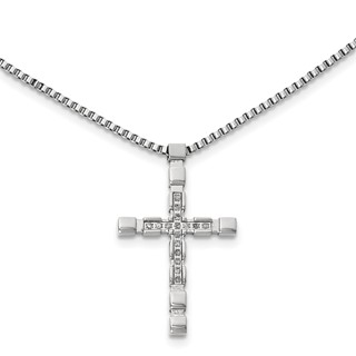 Stainless Steel .16 TCW Diamond Cross Pendant on 24in 2mm Box Chainin