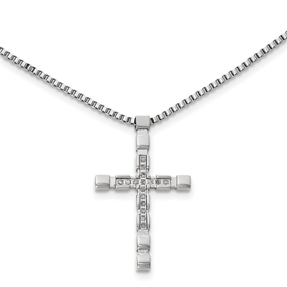 Stainless Steel .16 TCW Diamond Cross Pendant on 24in 2mm Box Chainin