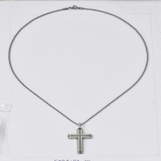 Stainless Steel & Black Diamond .398 TCW Cross Pendant On 2.4 mm Bead Chain