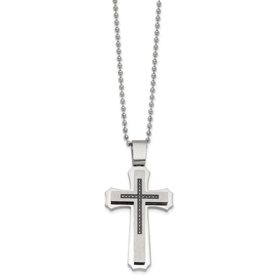 Steel Black Diamond Cross with 24in 2.4mm Bead Chain