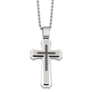 Steel Black Diamond Cross with 24in 2.4mm Bead Chain