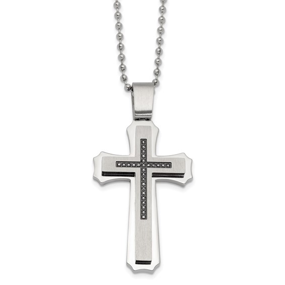 Steel Black Diamond Cross with 24in 2.4mm Bead Chain