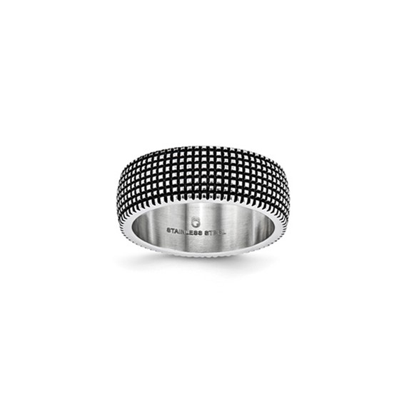 Stainless Steel GTS 8mm Black Enamel Beaded Ring