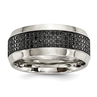 Stainless Steel 10mm Black Diamond Ring