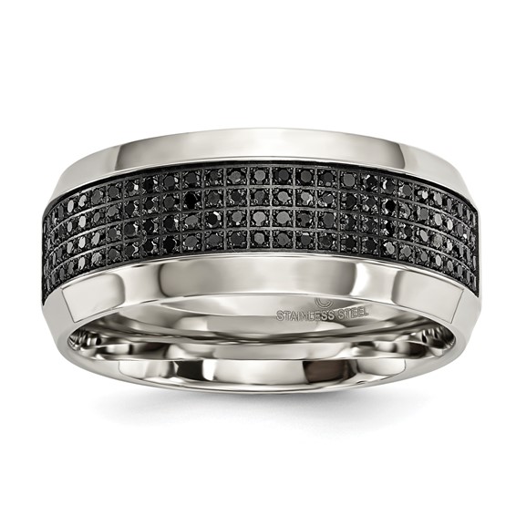 Stainless Steel 10mm Black Diamond Ring