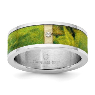 Stainless Steel 8 mm .02 CT Dia Green & Brown Ring