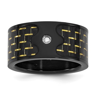 Stainless Steel and Yellow Carbon 11mm .03 Dia Ring