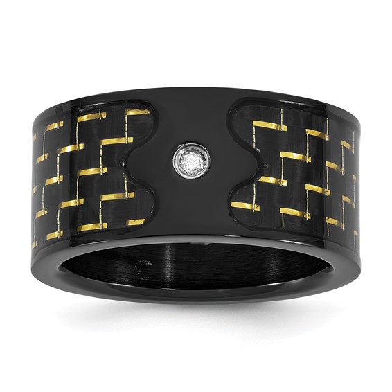 Stainless Steel and Yellow Carbon 11mm .03 Dia Ring