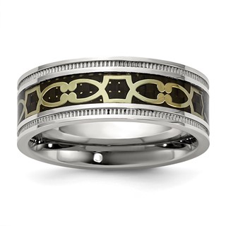 Stainless Steel & Black IP Design 8mm w/ Milgrain Edge Band