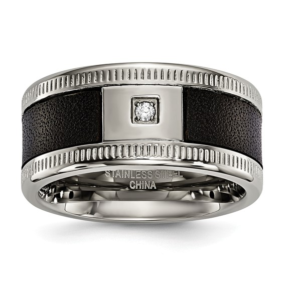 Stainless steel 10.5 mm .025 TCW w/ Black IP & Milgrain Edge Ring