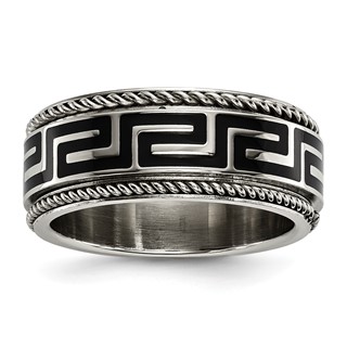 Stainless Steel 9mm Greek Key Milgrain Edge Band