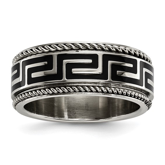 Stainless Steel 9mm Greek Key Milgrain Edge Band