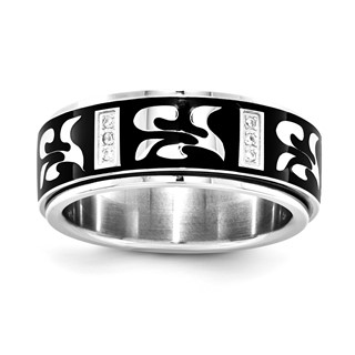 Stainless Steel 9 mm w/ Black IP .024 TCW Diamond Ring