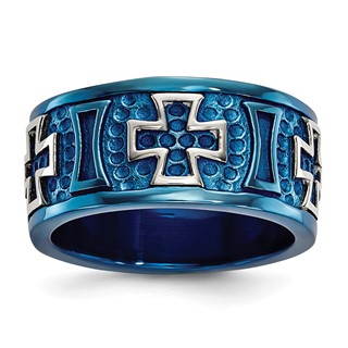 Stainless Steel & Blue IP Cross 10mm Band